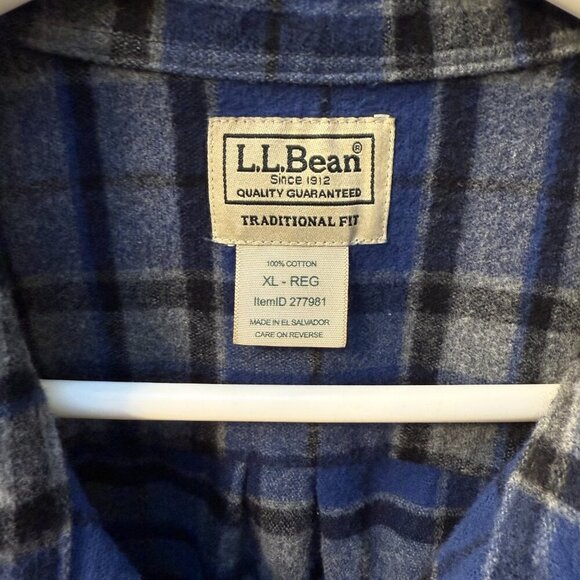 Vintage L.L. Bean Chamois Blue Plaid Flannel Button-Front Shirt Size XL-Reg - Picture 3 of 6